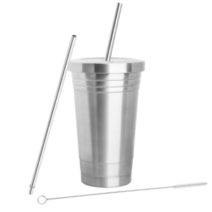 Stainless Steel Tumbler with Straws & Cleaning Brush